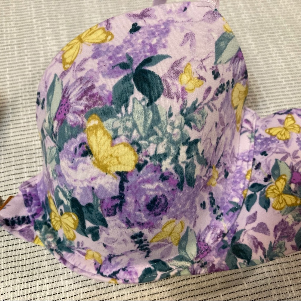 Purple Flowers and Yellow Butterflies Victoria Secret Bra. 34c. - Picture 7 of 8